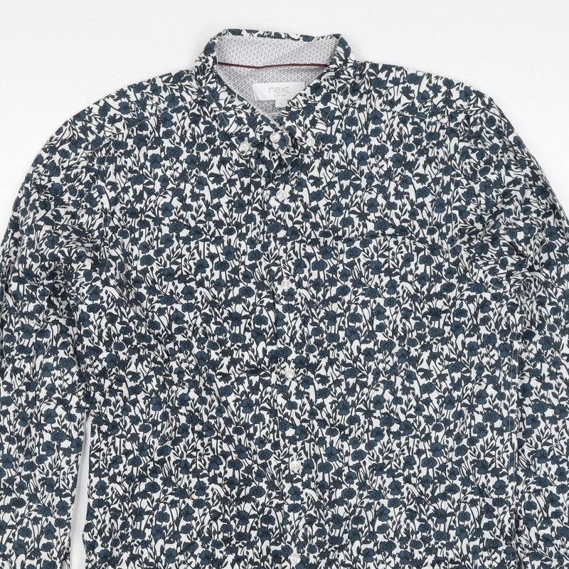 Next Men’s Blue Floral Cotton Button-Down Long Sleeve Shirt Size S