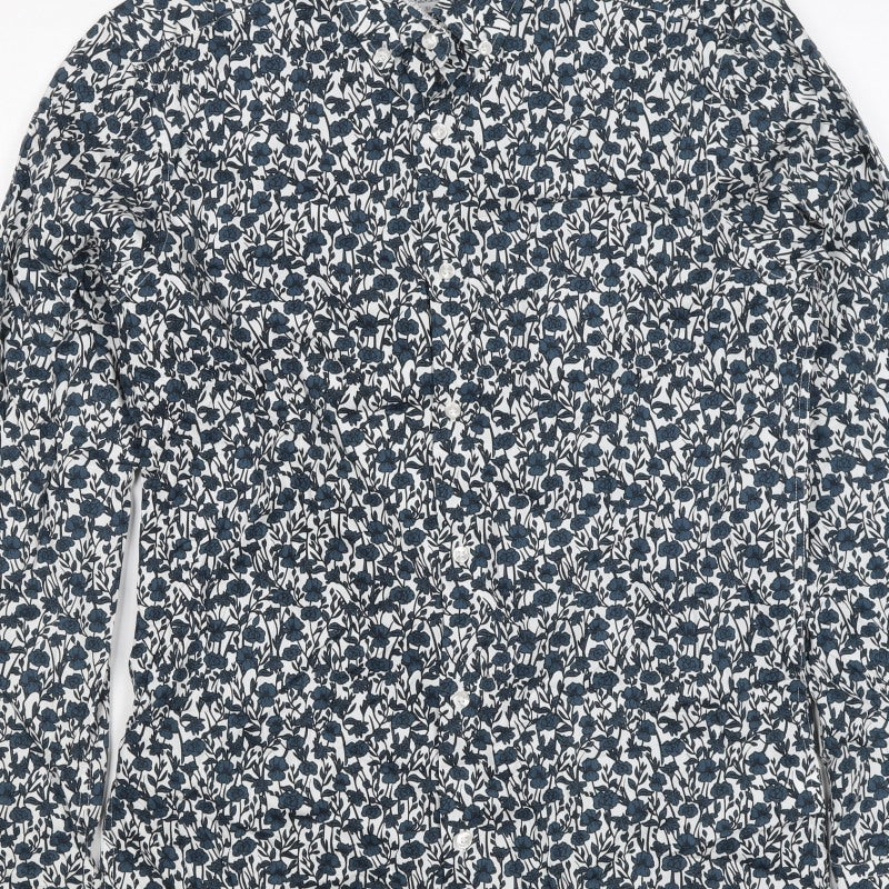 Next Men’s Blue Floral Cotton Button-Down Long Sleeve Shirt Size S