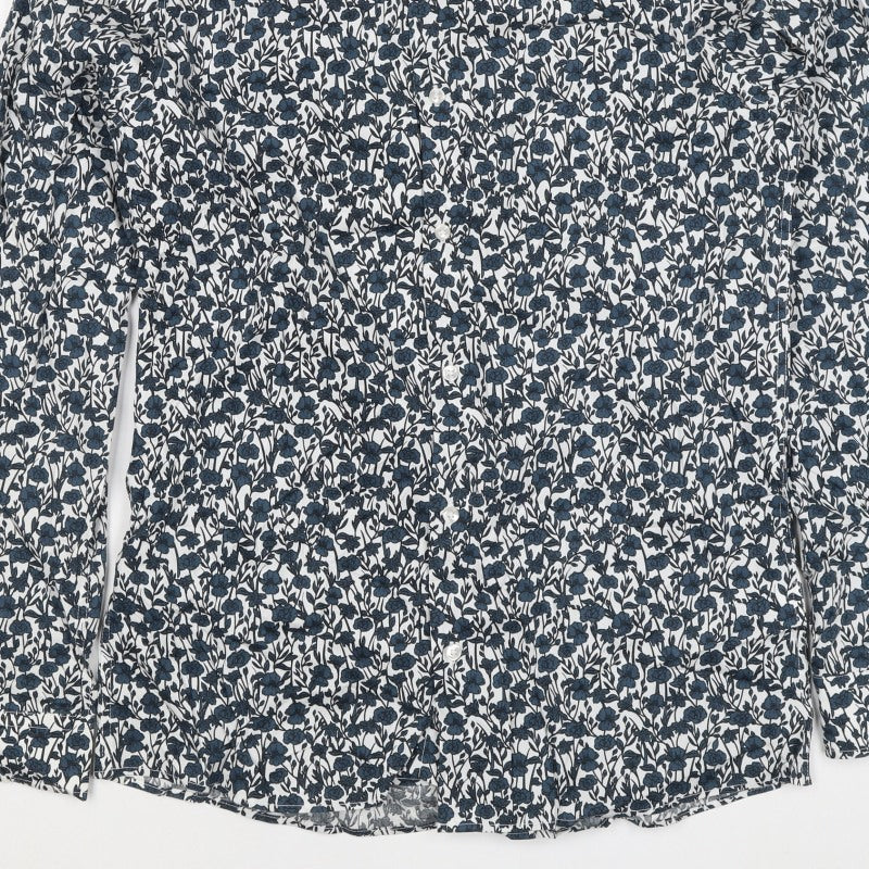 Next Men’s Blue Floral Cotton Button-Down Long Sleeve Shirt Size S