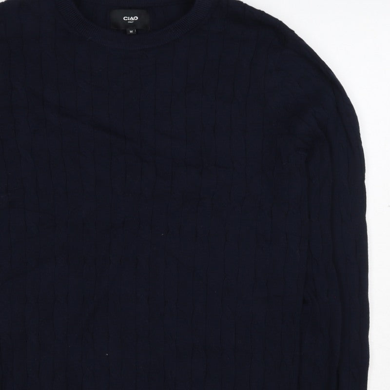 Ciao Italy Men’s Blue M Cable Knit Cotton Crew Neck Pullover Jumper