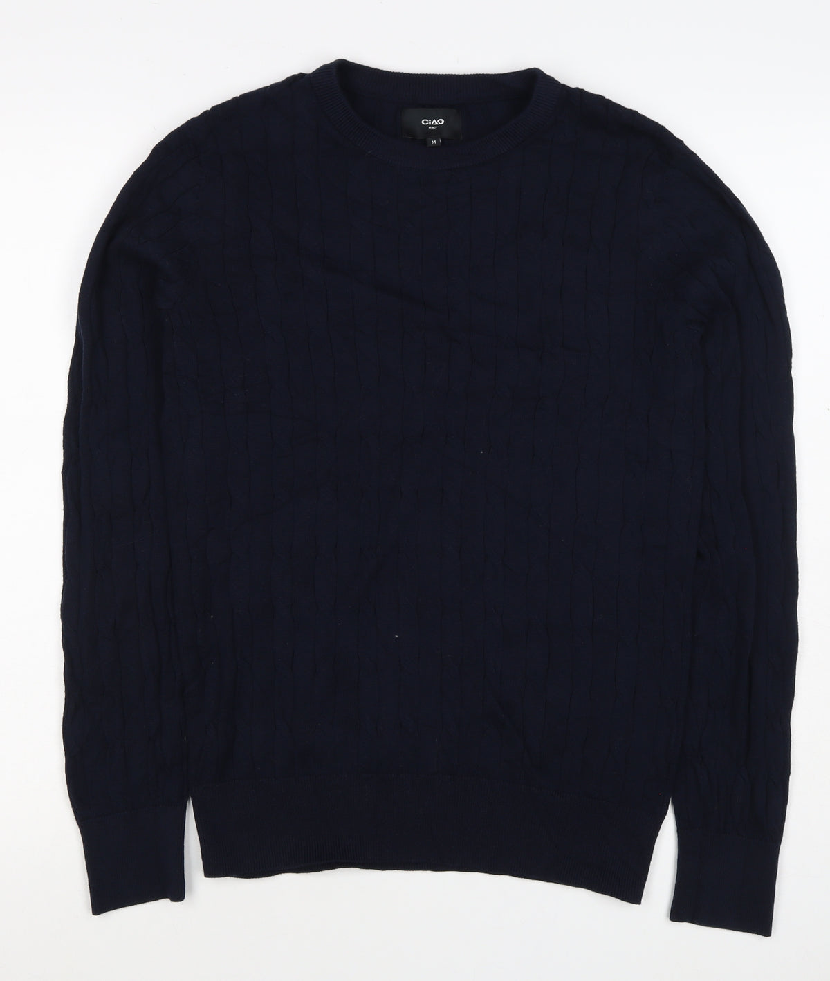 Ciao Italy Men’s Blue M Cable Knit Cotton Crew Neck Pullover Jumper