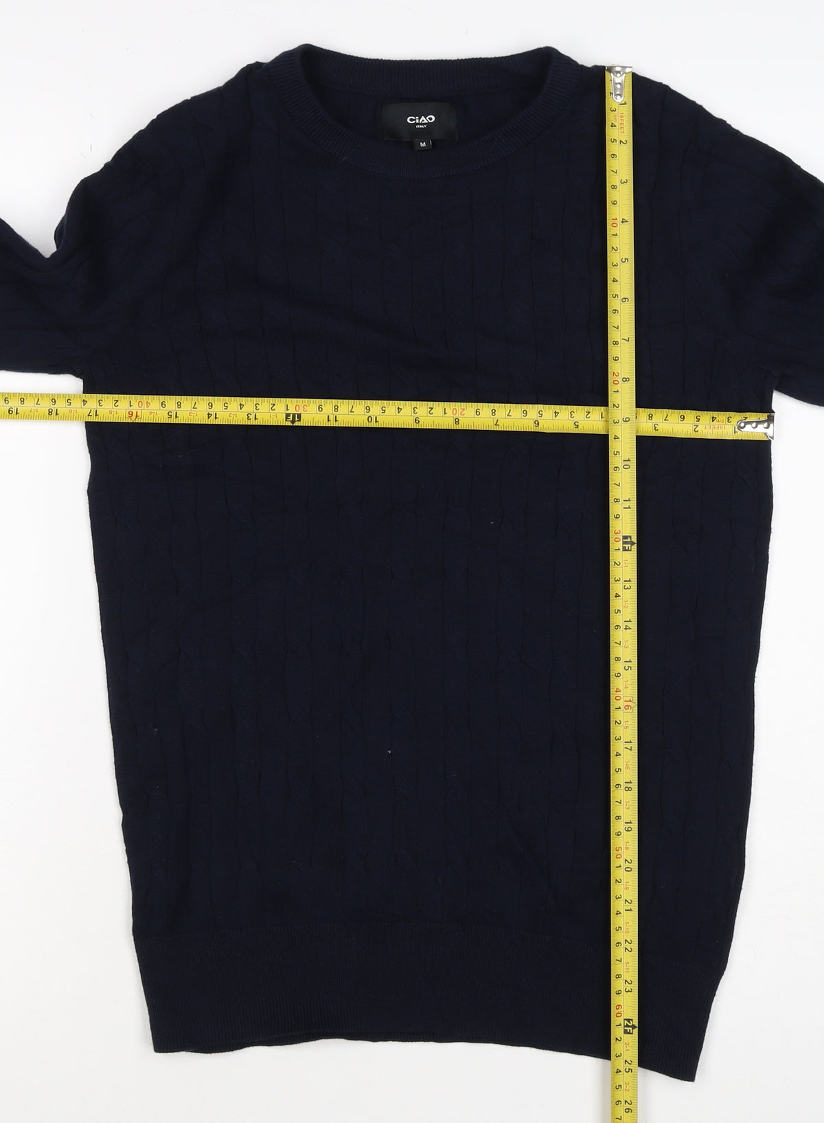 Ciao Italy Men’s Blue M Cable Knit Cotton Crew Neck Pullover Jumper