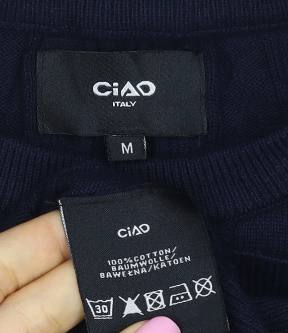 Ciao Italy Men’s Blue M Cable Knit Cotton Crew Neck Pullover Jumper