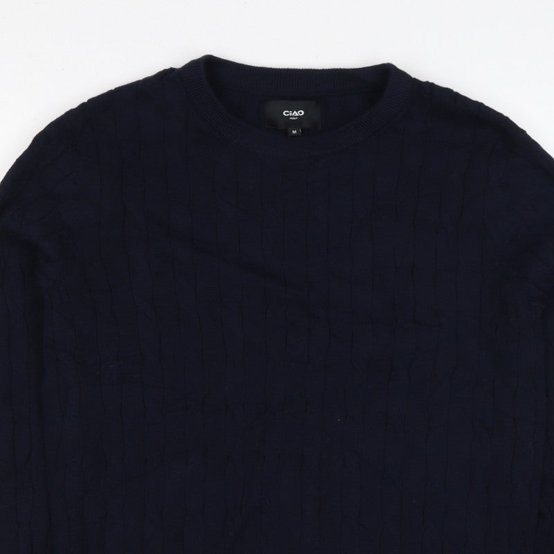 Ciao Italy Men’s Blue M Cable Knit Cotton Crew Neck Pullover Jumper