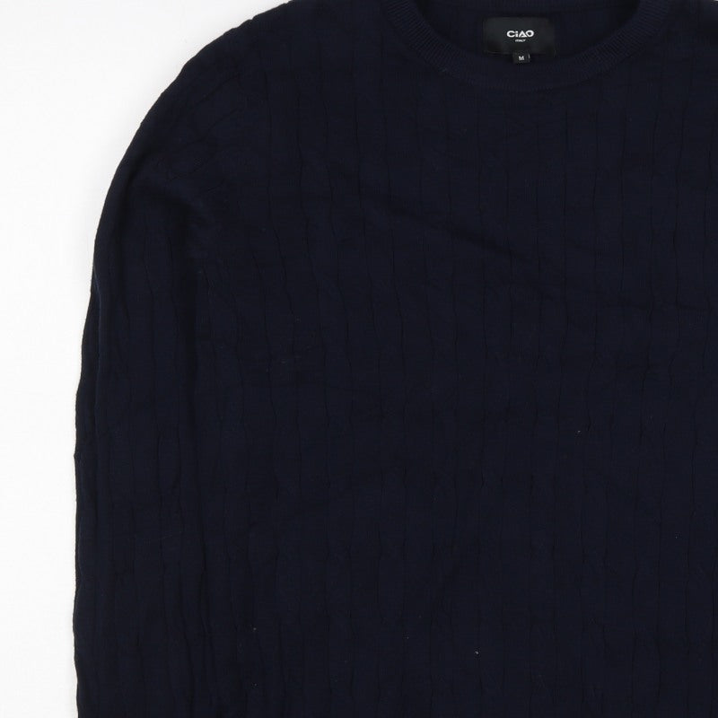 Ciao Italy Men’s Blue M Cable Knit Cotton Crew Neck Pullover Jumper
