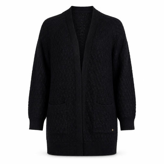 Fat Face Women Black UK 12 Open Cable-Knit Wool Blend Cardigan