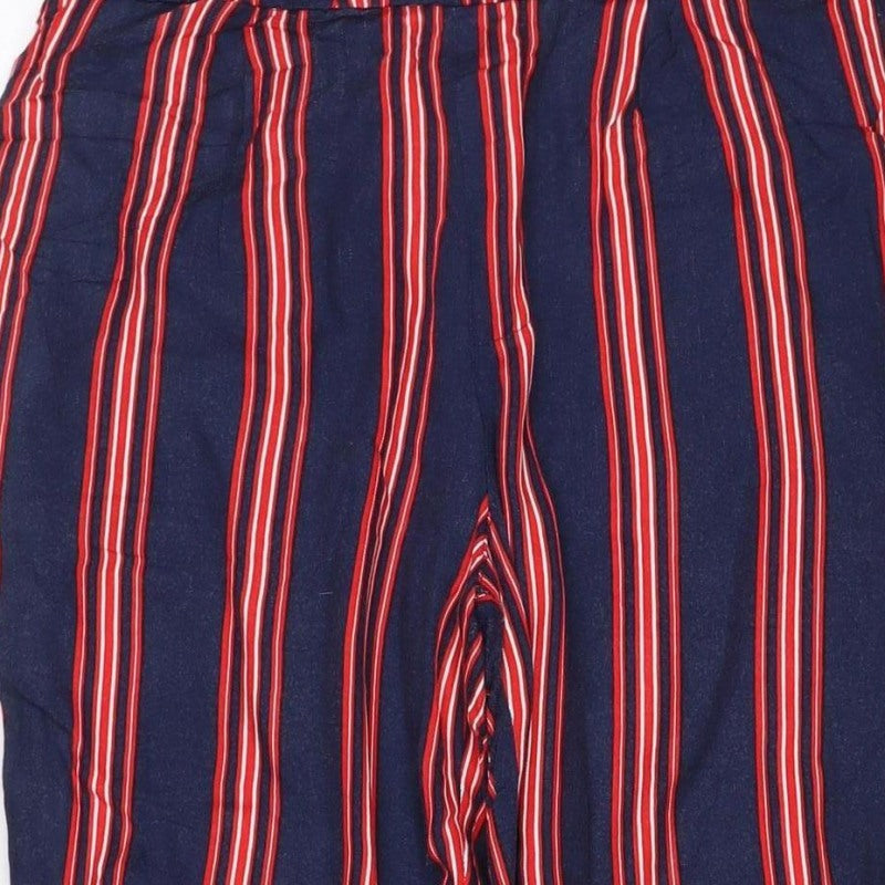 Pull&Bear Women Blue Stripe M Tie Waist Cropped Trousers