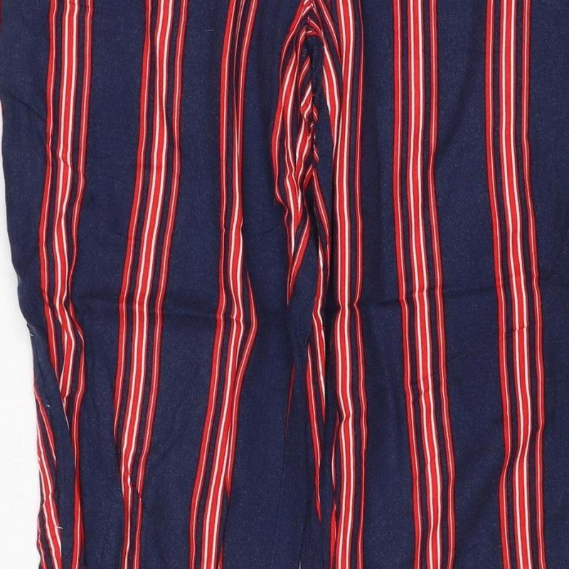 Pull&Bear Women Blue Stripe M Tie Waist Cropped Trousers