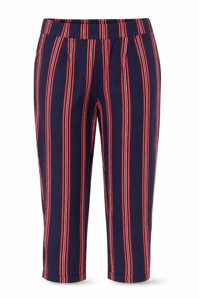 Pull&Bear Women Blue Stripe M Tie Waist Cropped Trousers