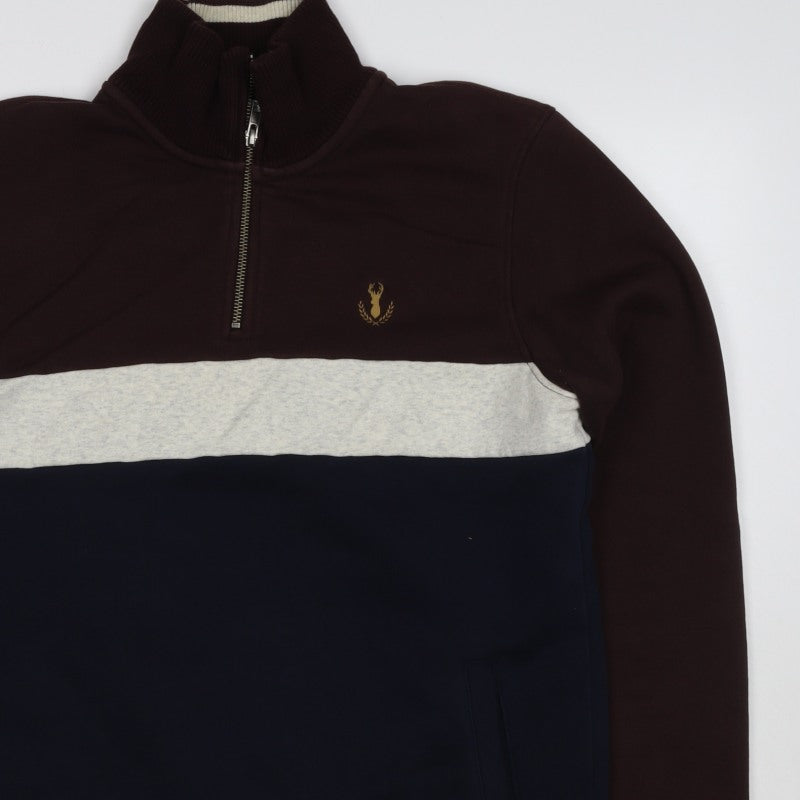 Next Men’s M Brown Navy Colour Block 1/4 Zip Sweatshirt