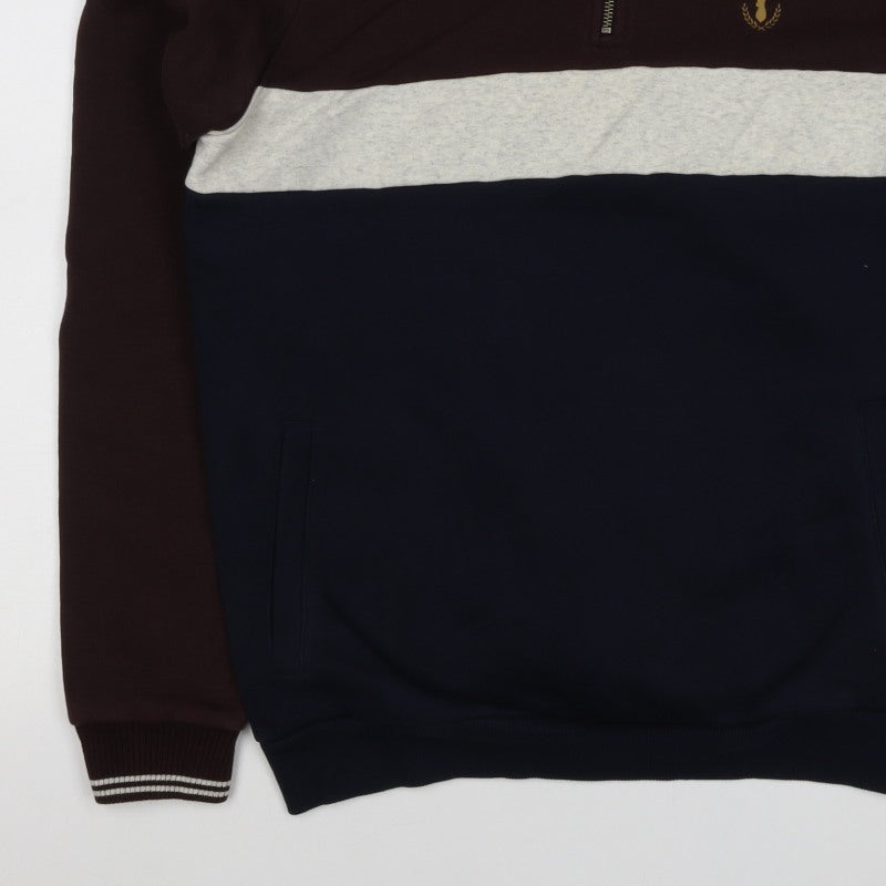 Next Men’s M Brown Navy Colour Block 1/4 Zip Sweatshirt