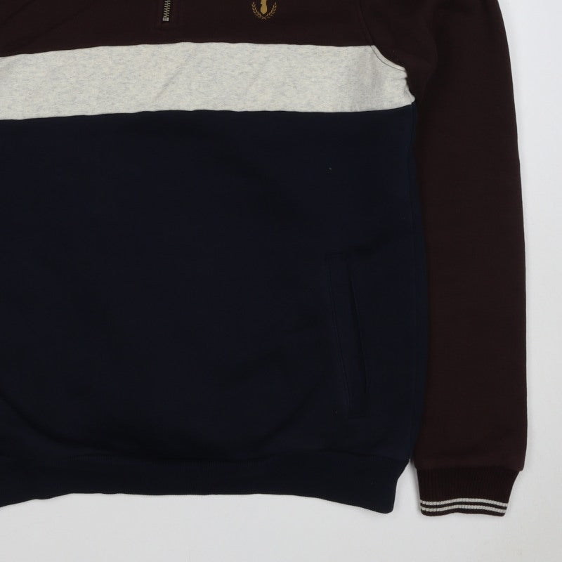 Next Men’s M Brown Navy Colour Block 1/4 Zip Sweatshirt