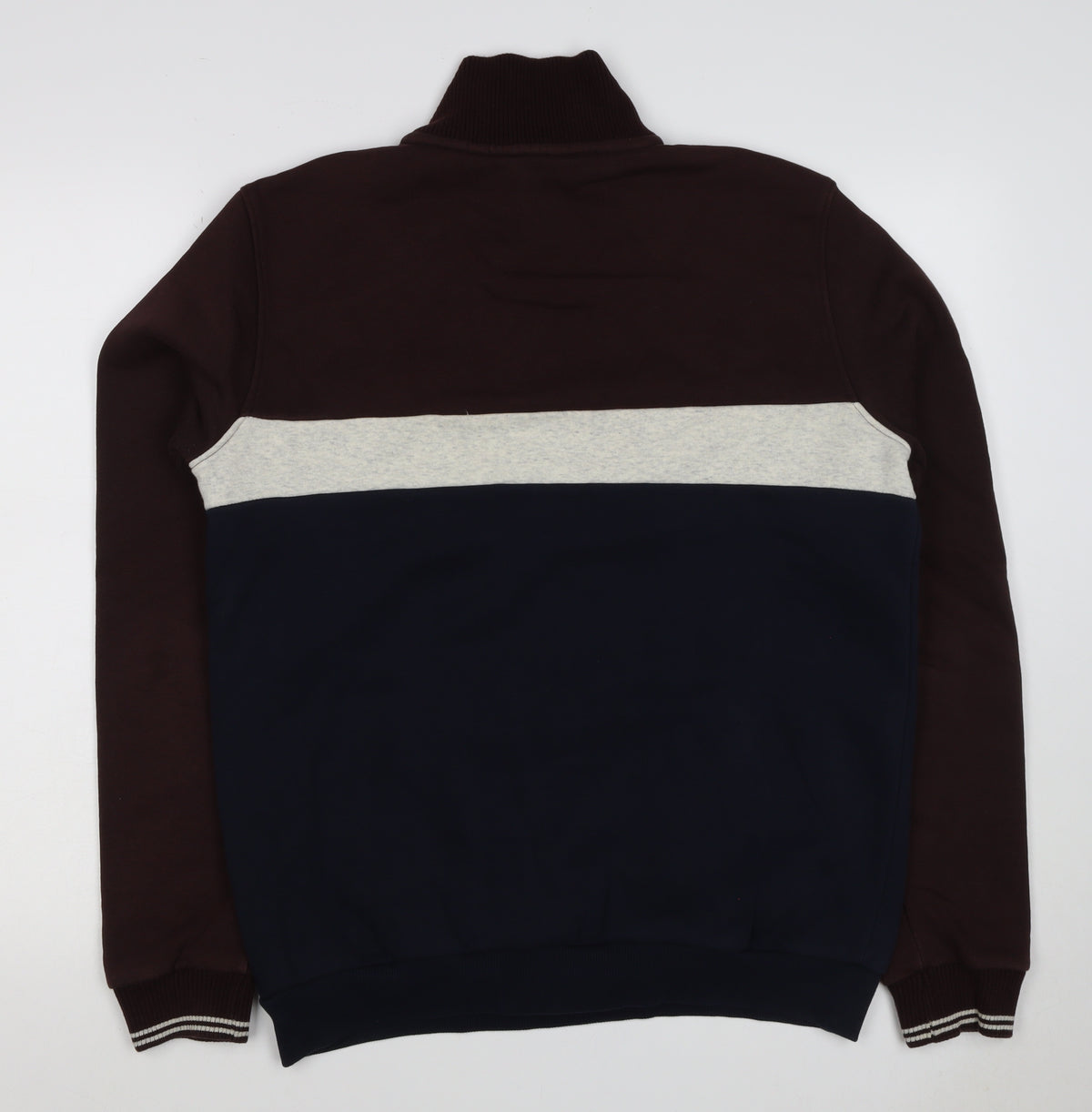 Next Men’s M Brown Navy Colour Block 1/4 Zip Sweatshirt