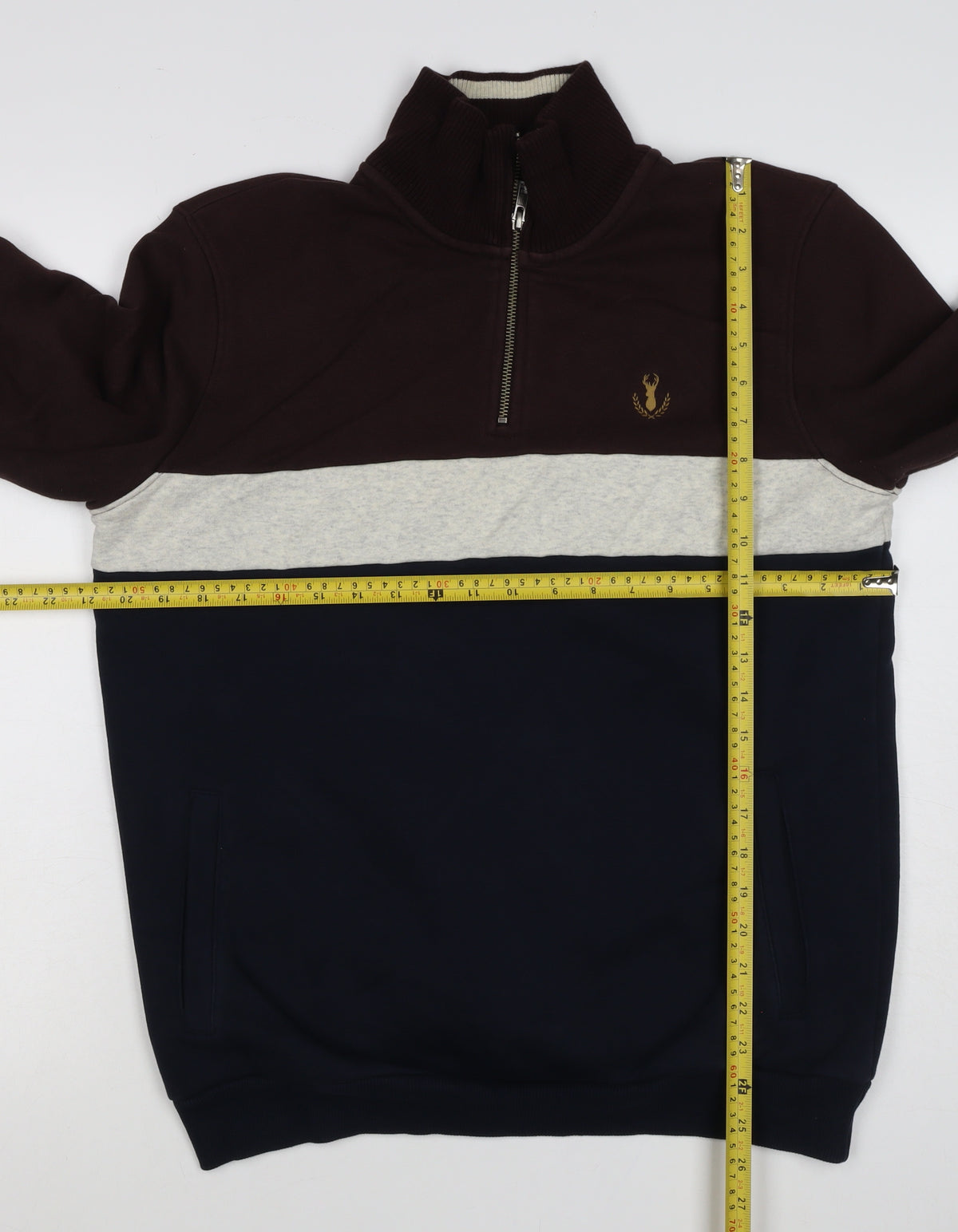 Next Men’s M Brown Navy Colour Block 1/4 Zip Sweatshirt
