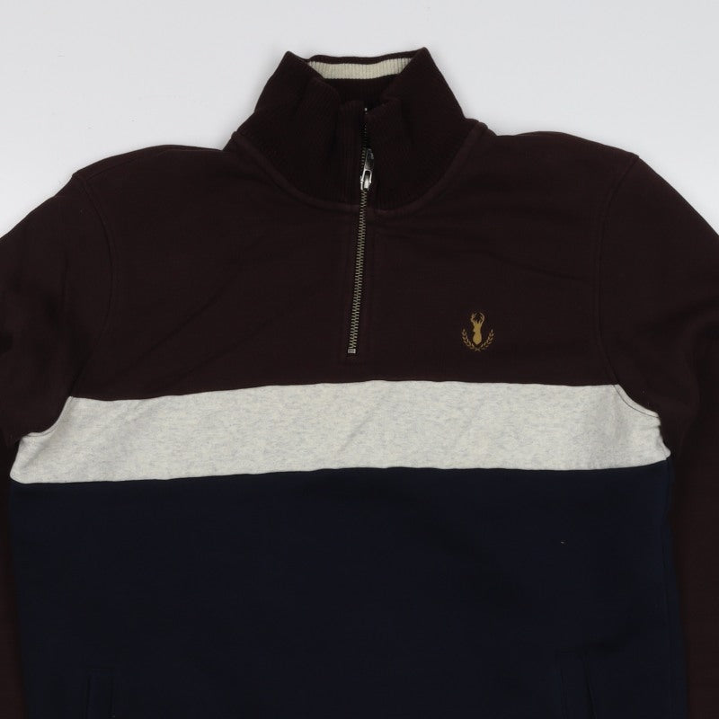 Next Men’s M Brown Navy Colour Block 1/4 Zip Sweatshirt