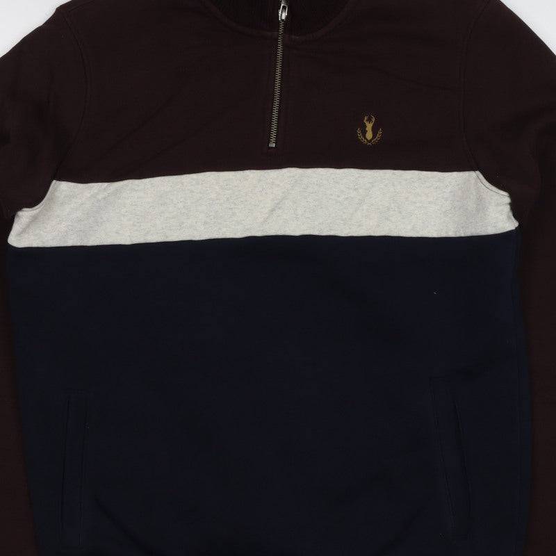 Next Men’s M Brown Navy Colour Block 1/4 Zip Sweatshirt