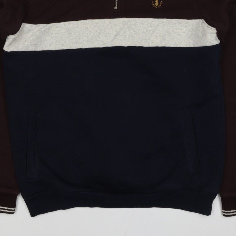 Next Men’s M Brown Navy Colour Block 1/4 Zip Sweatshirt