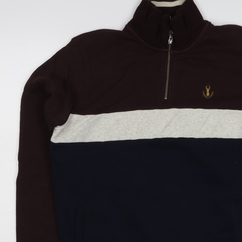 Next Men’s M Brown Navy Colour Block 1/4 Zip Sweatshirt