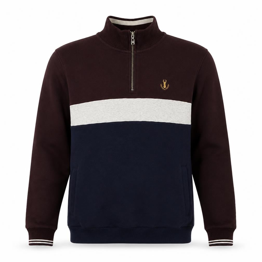Next Men’s M Brown Navy Colour Block 1/4 Zip Sweatshirt