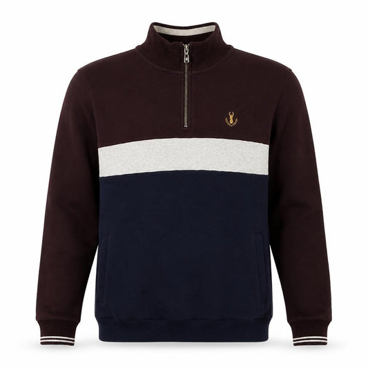 Next Men’s M Brown Navy Colour Block 1/4 Zip Sweatshirt