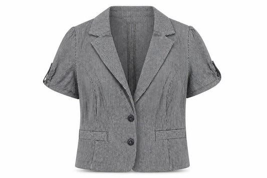 More & More Women Grey Pinstripe UK 12 Short Sleeve Cotton Blazer