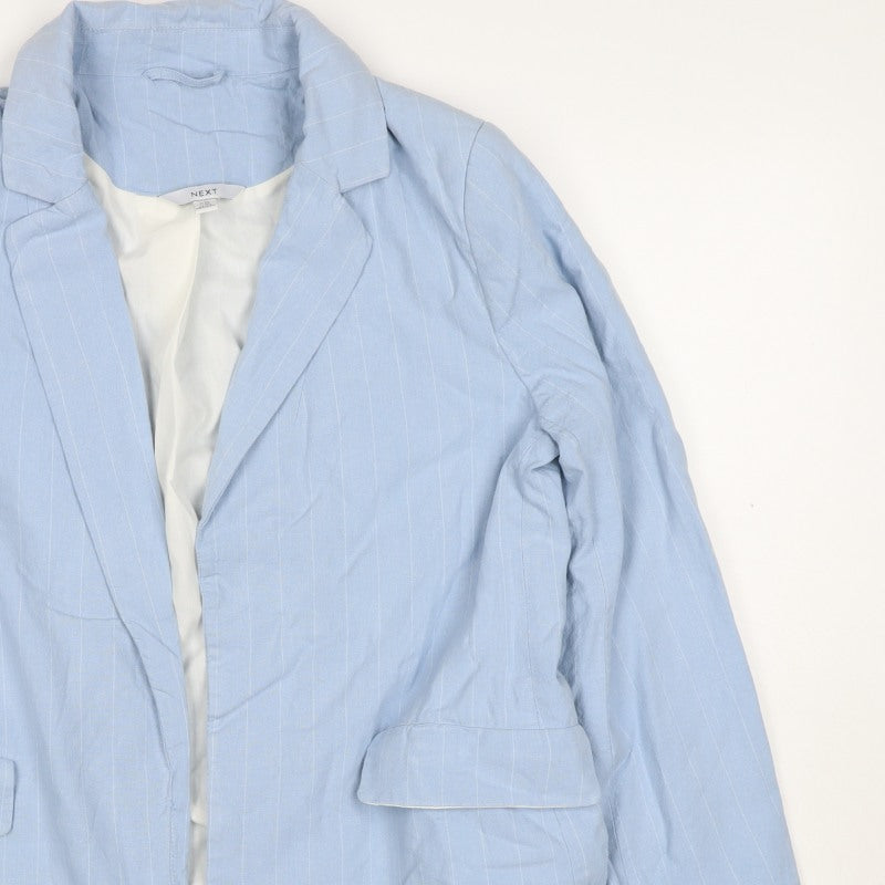Next Women Blue Pinstripe Linen Blend Open Blazer Jacket UK 14