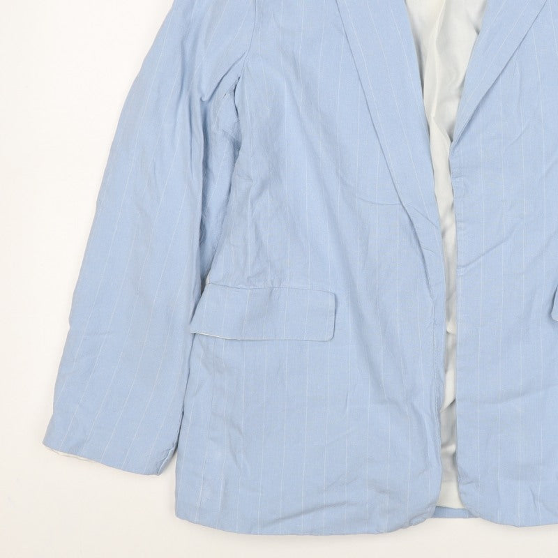 Next Women Blue Pinstripe Linen Blend Open Blazer Jacket UK 14