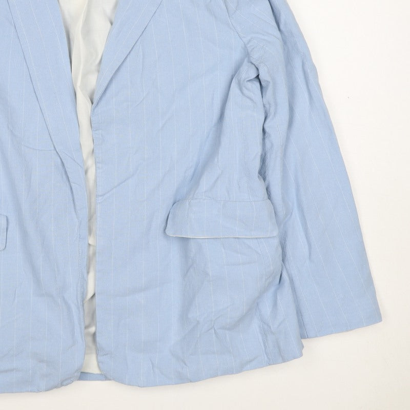 Next Women Blue Pinstripe Linen Blend Open Blazer Jacket UK 14