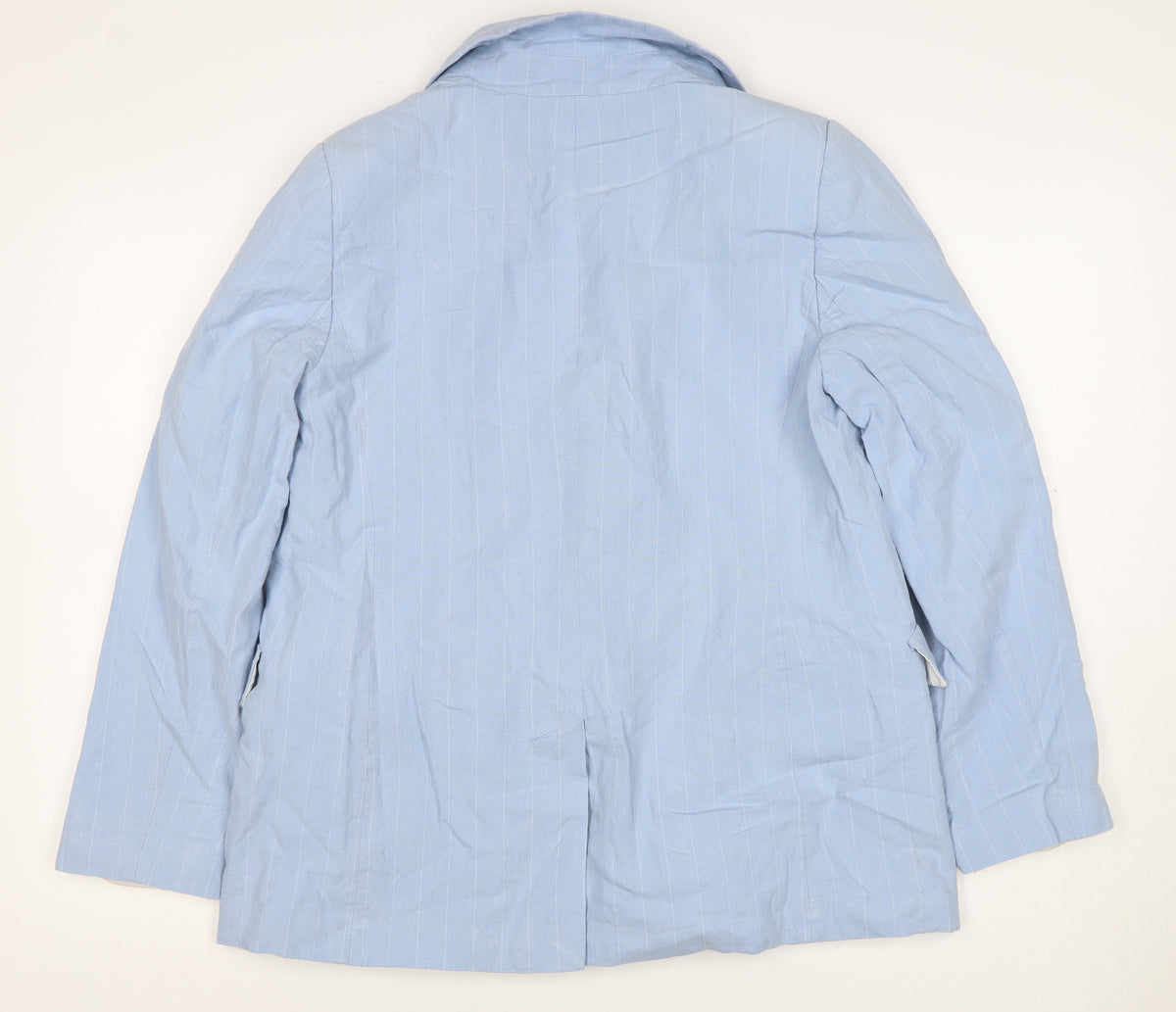 Next Women Blue Pinstripe Linen Blend Open Blazer Jacket UK 14