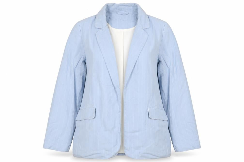 Next Women Blue Pinstripe Linen Blend Open Blazer Jacket UK 14