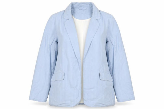 Next Women Blue Pinstripe Linen Blend Open Blazer Jacket UK 14