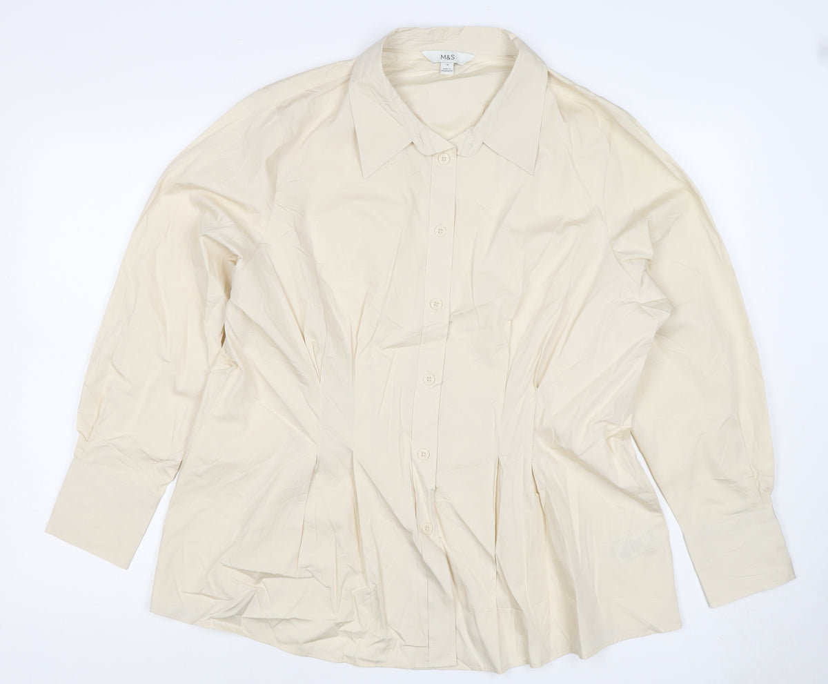 M&S Women’s Ivory Size 18 Lyocell Collared Long Sleeve Button-Up Shirt