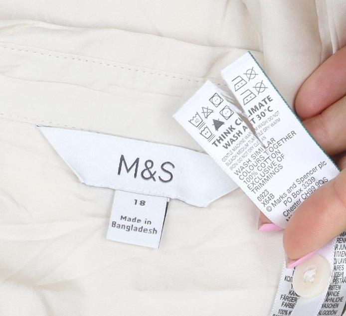 M&S Women’s Ivory Size 18 Lyocell Collared Long Sleeve Button-Up Shirt