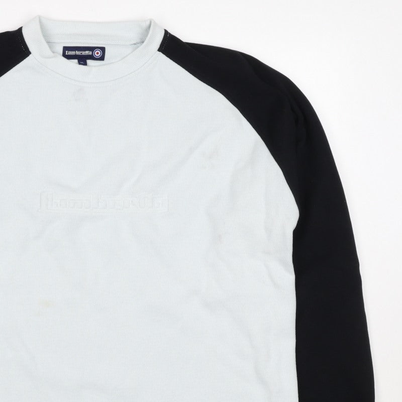 Lambretta Men’s White Black XL Logo Raglan Crew Neck Sweatshirt