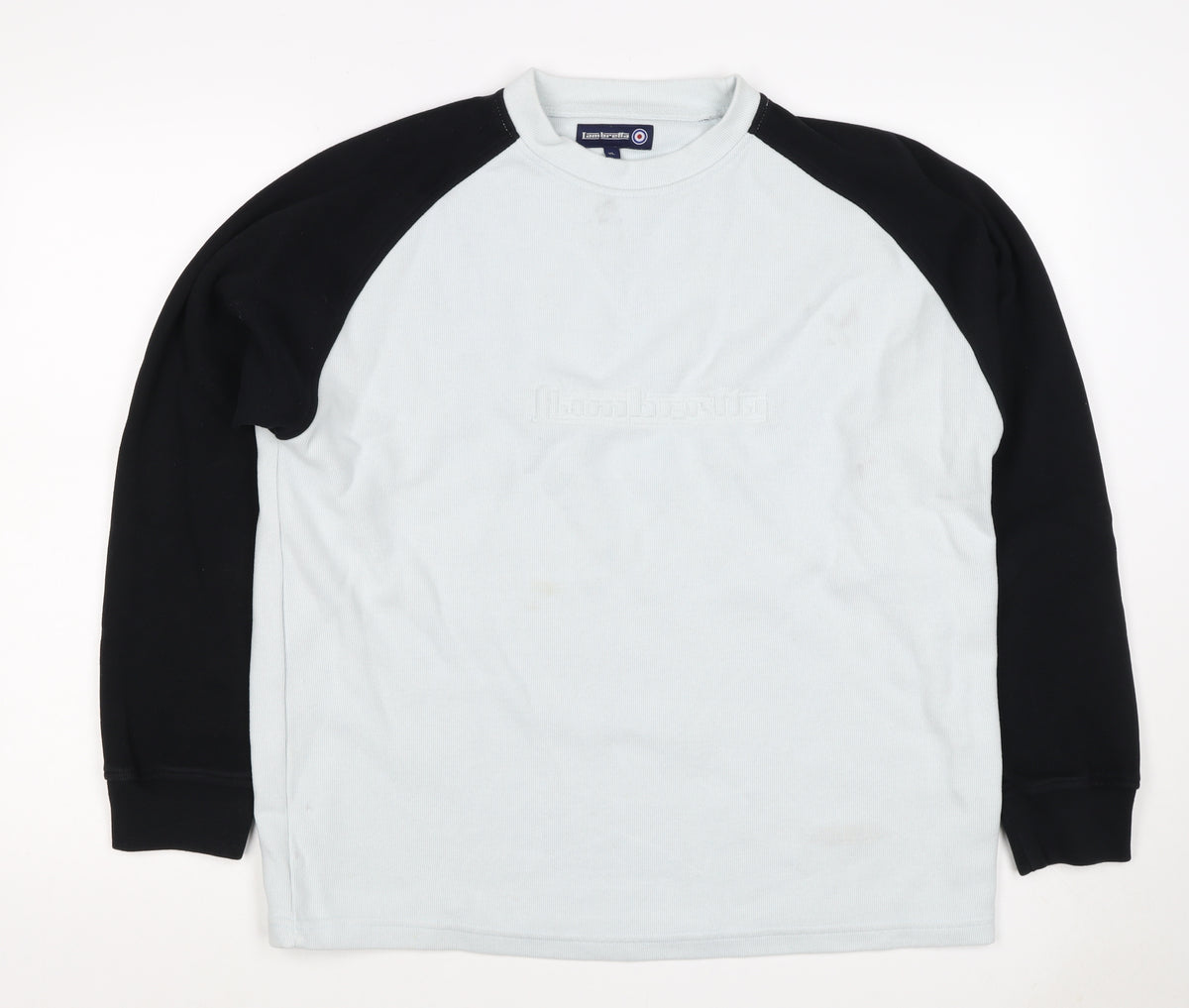 Lambretta Men’s White Black XL Logo Raglan Crew Neck Sweatshirt