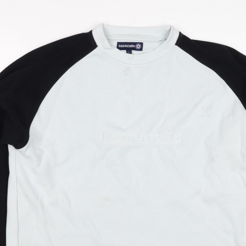 Lambretta Men’s White Black XL Logo Raglan Crew Neck Sweatshirt