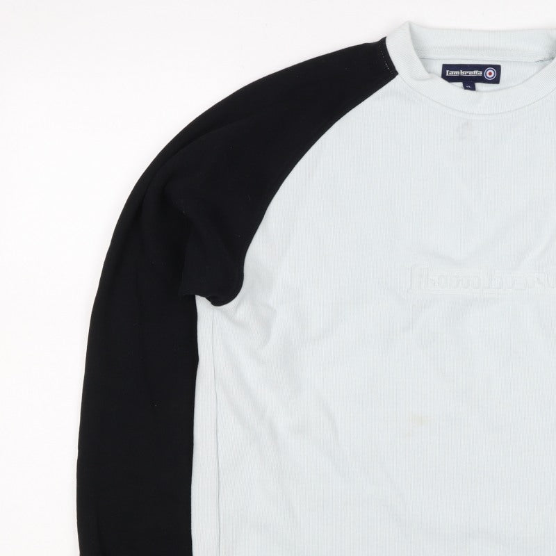 Lambretta Men’s White Black XL Logo Raglan Crew Neck Sweatshirt