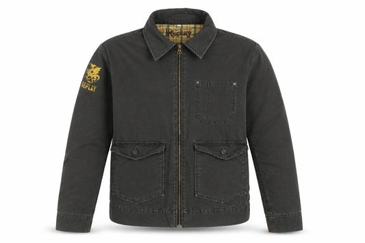 Replay Mens Black Cotton Zip Utility Jacket L Logo Pockets