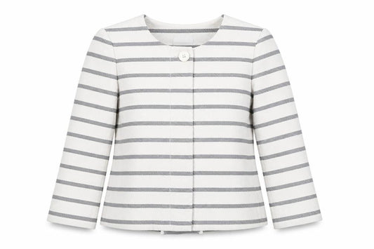Great Plains Women’s Ivory Grey Stripe Cotton Collarless Jacket Size S