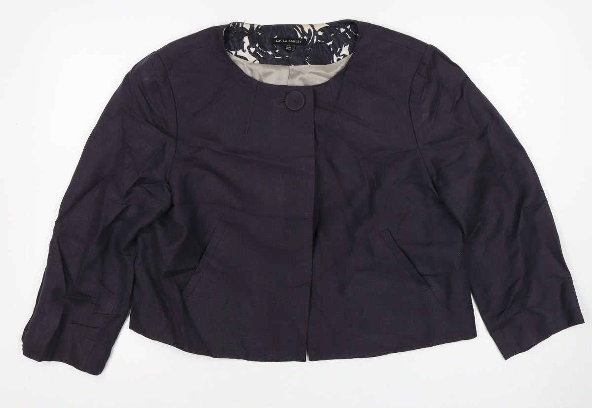 Laura Ashley Women Blue UK 18 Linen Blend One Button Blazer Jacket