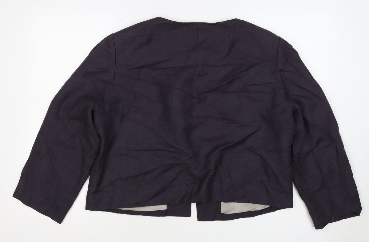 Laura Ashley Women Blue UK 18 Linen Blend One Button Blazer Jacket