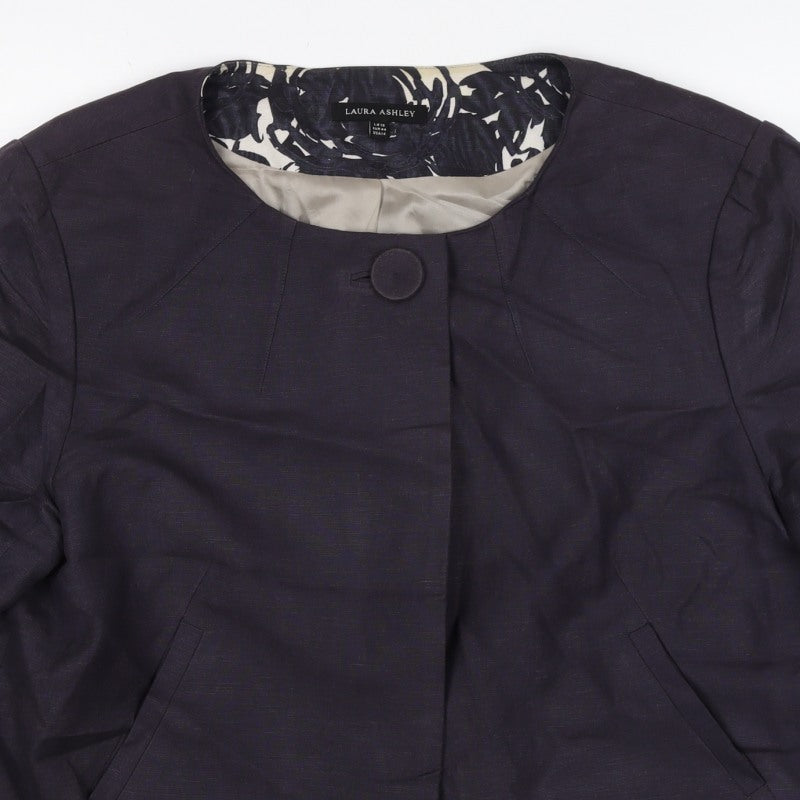 Laura Ashley Women Blue UK 18 Linen Blend One Button Blazer Jacket
