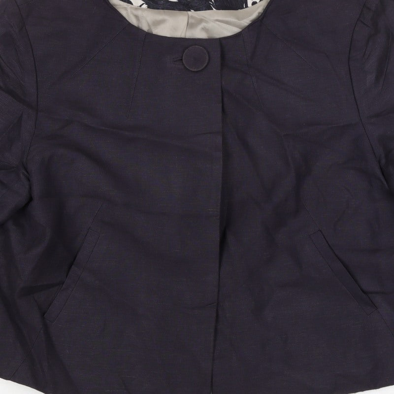 Laura Ashley Women Blue UK 18 Linen Blend One Button Blazer Jacket