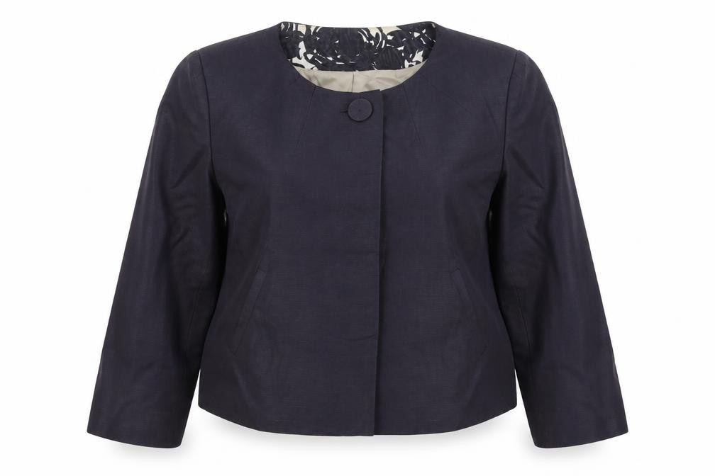 Laura Ashley Women Blue UK 18 Linen Blend One Button Blazer Jacket