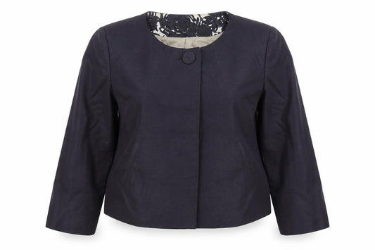 Laura Ashley Women Blue UK 18 Linen Blend One Button Blazer Jacket