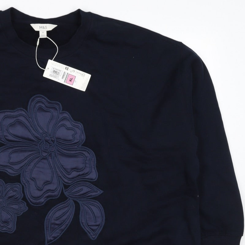 Marks and Spencer Women Navy XL Floral Appliqué Pullover Sweatshirt