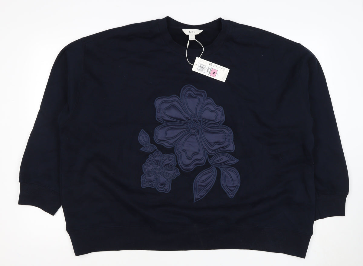 Marks and Spencer Women Navy XL Floral Appliqué Pullover Sweatshirt