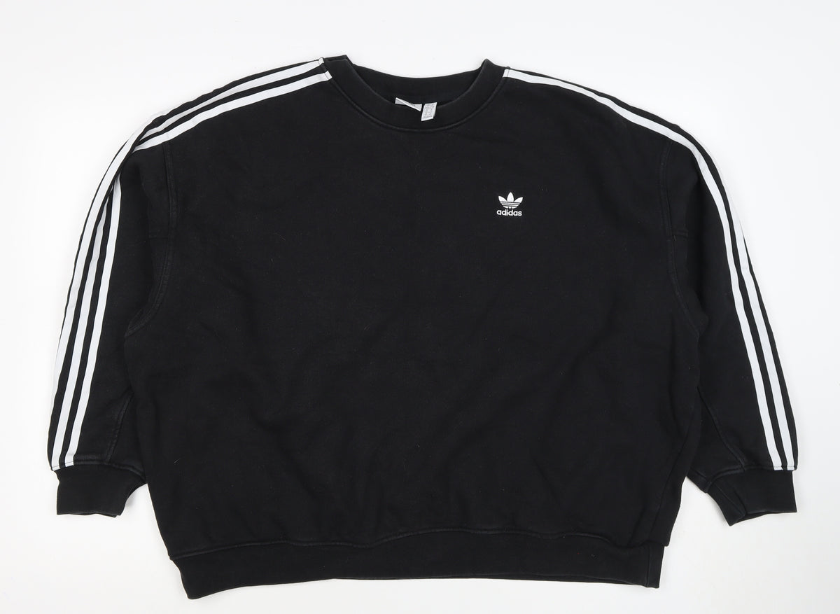 adidas Women’s Black UK 14 3 Stripe Logo Pocket Pullover Sweatshirt