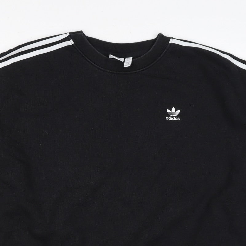 adidas Women’s Black UK 14 3 Stripe Logo Pocket Pullover Sweatshirt