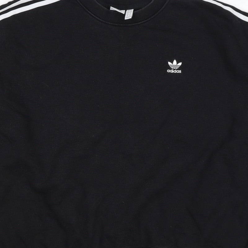 adidas Women’s Black UK 14 3 Stripe Logo Pocket Pullover Sweatshirt